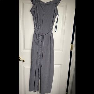 ruffle sleeve striped jumpsuit